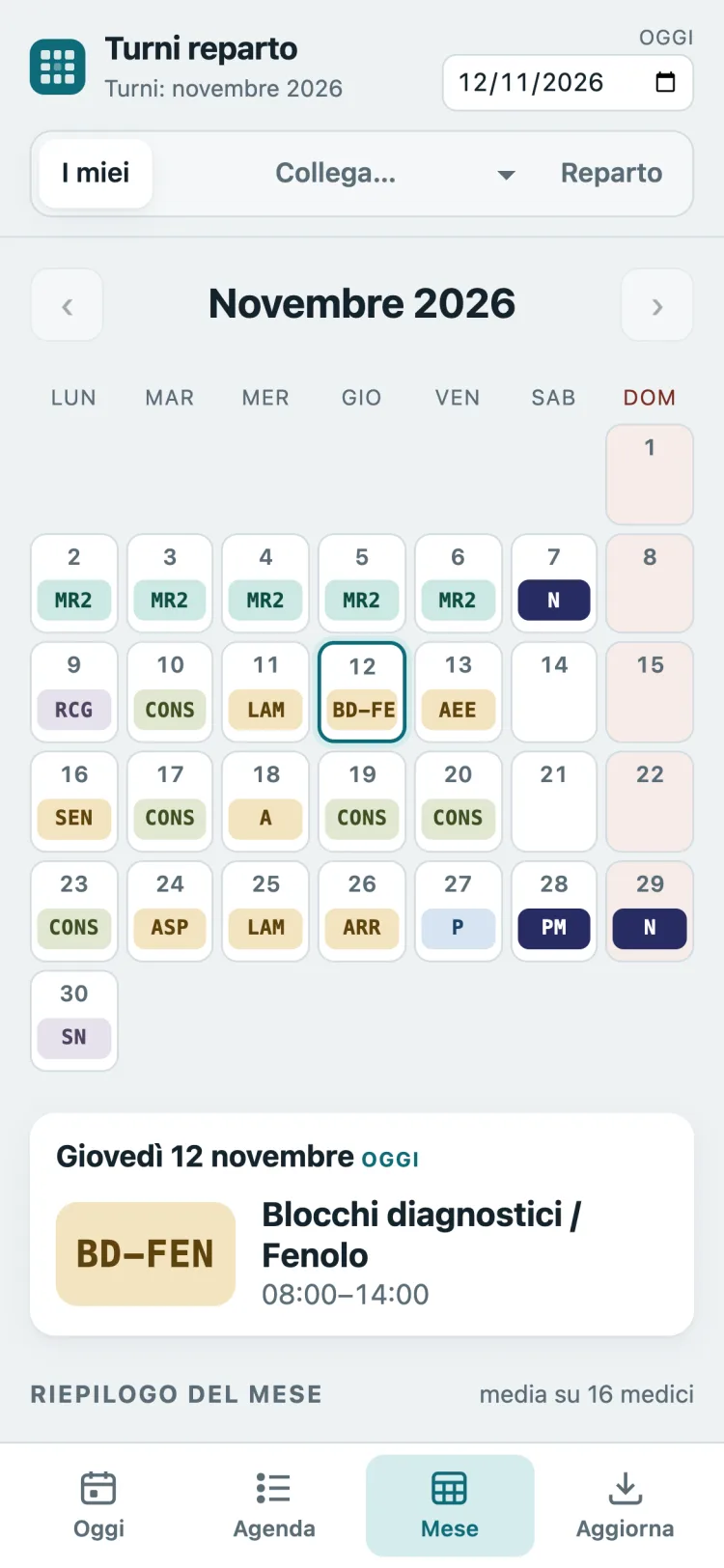 Calendario del mese sull'app per il telefono
