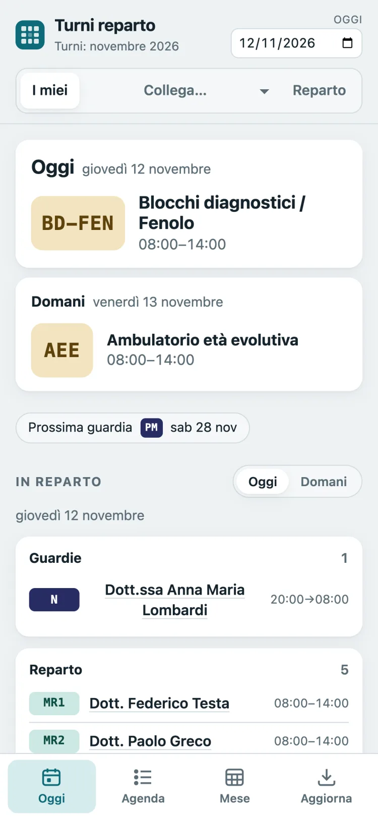 Schermata Oggi dell'app per il telefono
